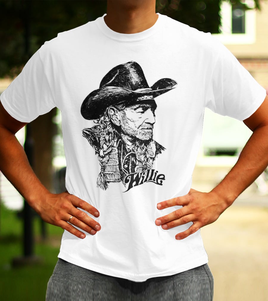 Willie Nelson Cowboy Hat Braid Classic Sketch T-Shirt