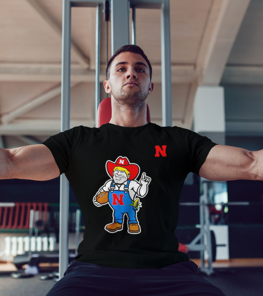 Nebraska Cornhuskers Mascot Holding Football With Corn And N T-Shirt