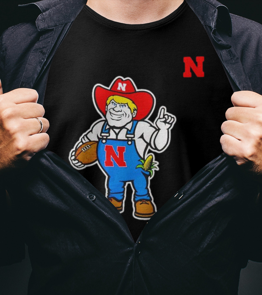 Nebraska Cornhuskers Mascot Holding Football With Corn And N T-Shirt