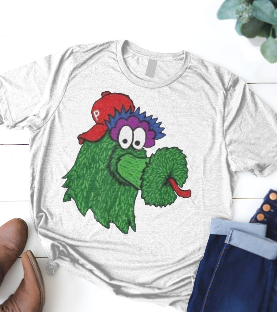 Phillie Phanatic Mascot Philadelphia Phillies Green Creature Red Cap T-Shirt