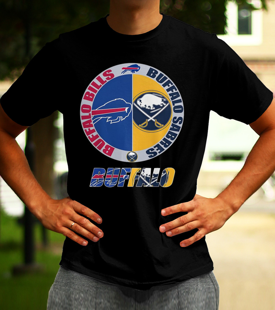 Buffalo Bills Buffalo Sabres Dual Logo Buffalo Text T-Shirt