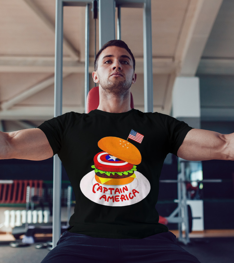 Captain America Burger With Flag And Shield Lettuce Bun T-Shirt