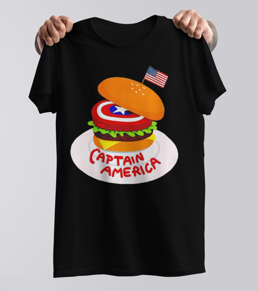 Captain America Burger With Flag And Shield Lettuce Bun T-Shirt