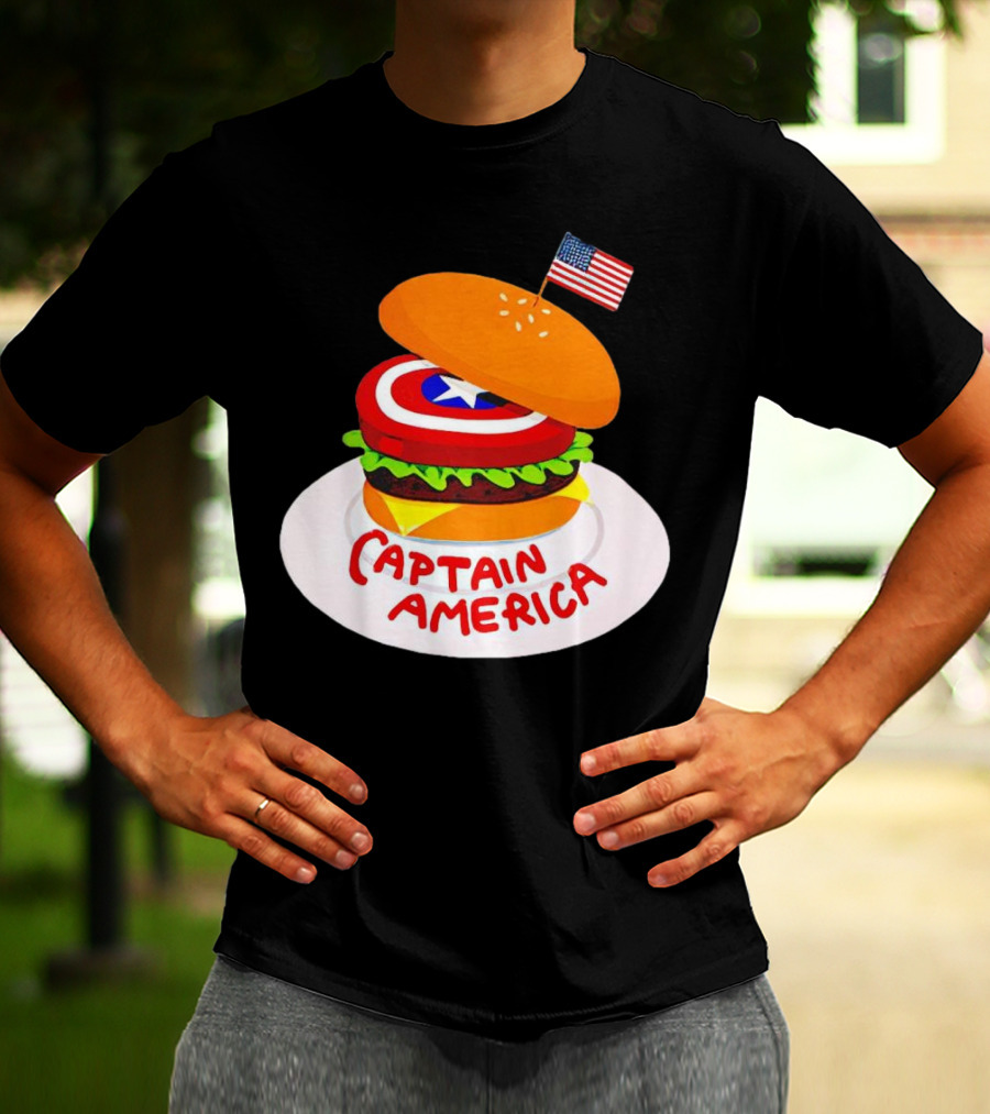 Captain America Burger With Flag And Shield Lettuce Bun T-Shirt
