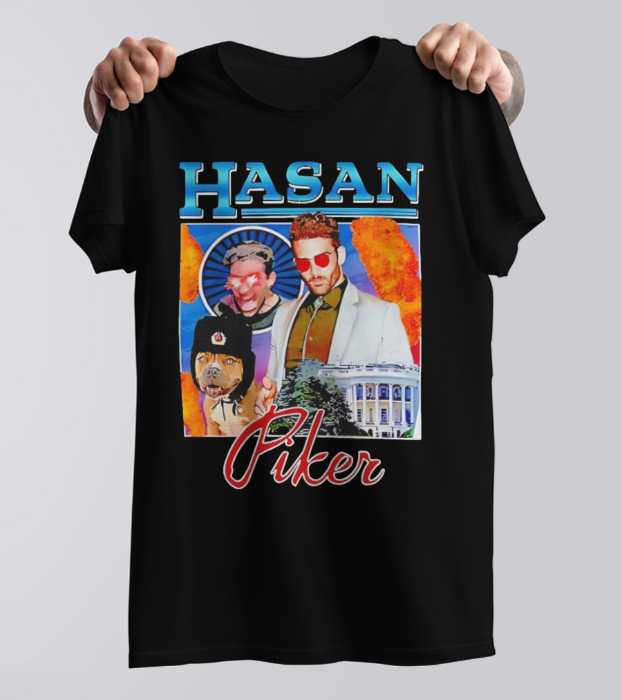 HASAN Piker Sunglasses Red Laser Eyes White House Dog T-Shirt