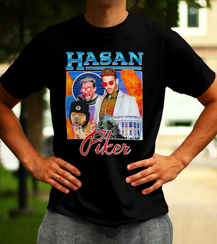 HASAN Piker Sunglasses Red Laser Eyes White House Dog T-Shirt