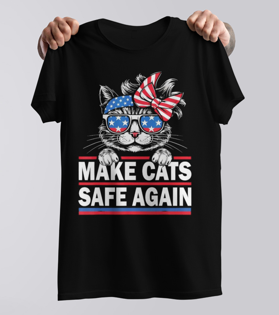 Make Cats Safe Again Funny Cat Lover USA Flag Accessories T-Shirt