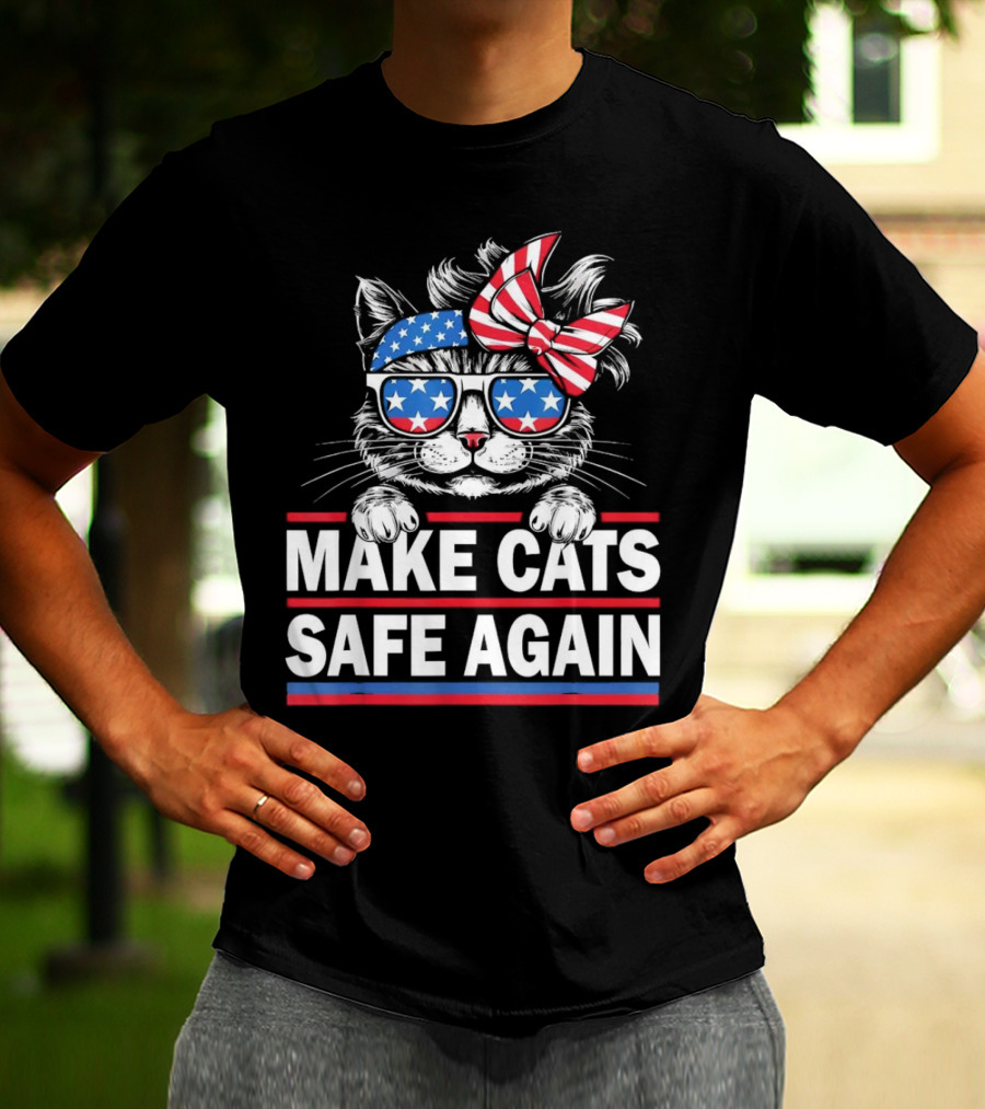 Make Cats Safe Again Funny Cat Lover USA Flag Accessories T-Shirt