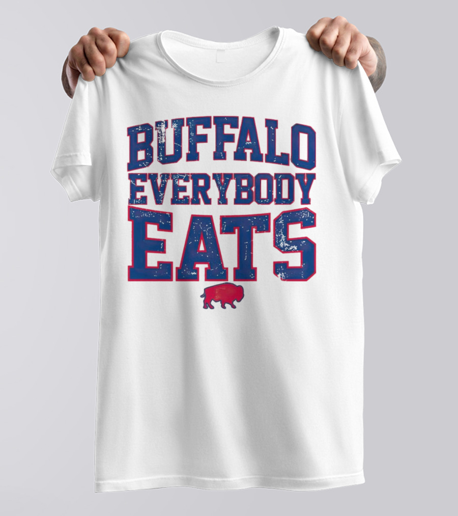 Buffalo Everybody Eats Red Bison Icon Bold Blue Letters T-Shirt