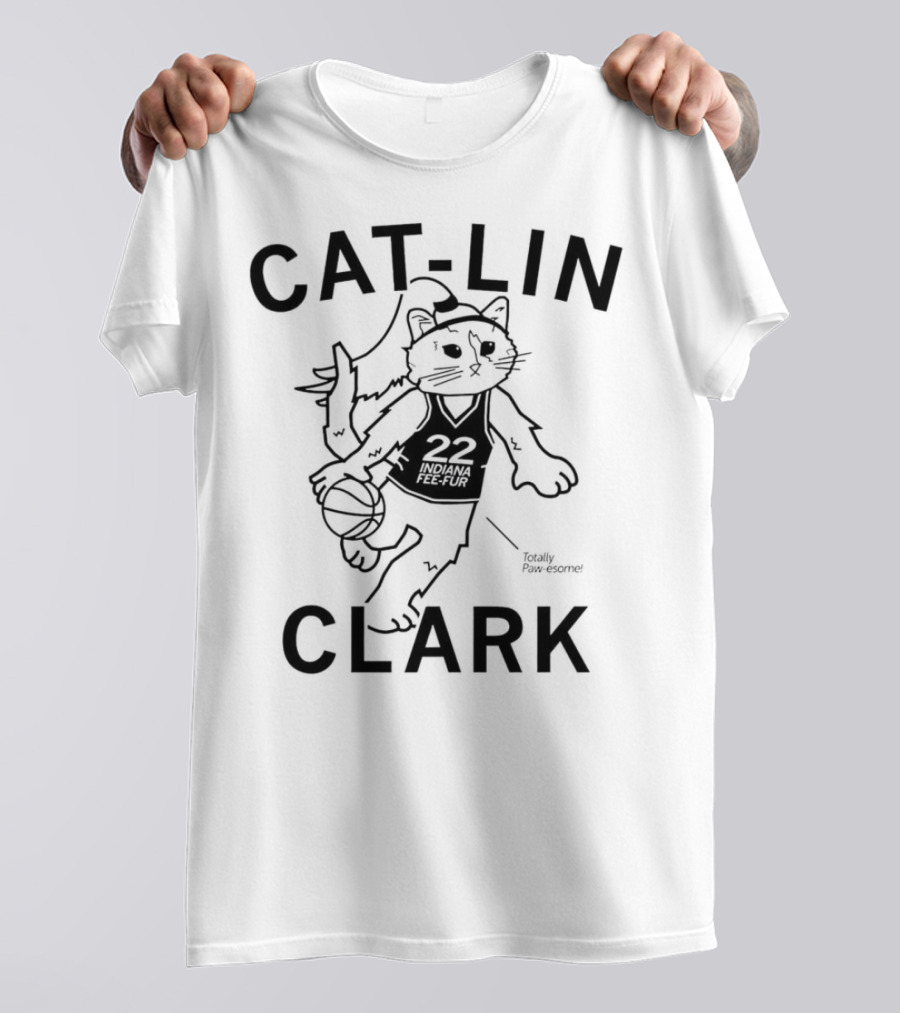 Cat-Lin Clark Indiana Fee-Fur Totally Paw-some 22 Basketball Cat T-Shirt