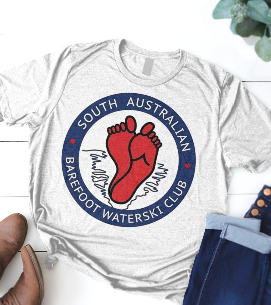 South Australian Barefoot Waterski Club Red Feet Logo Emblem T-Shirt