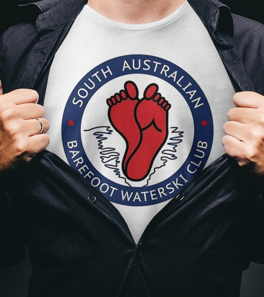 South Australian Barefoot Waterski Club Red Feet Logo Emblem T-Shirt