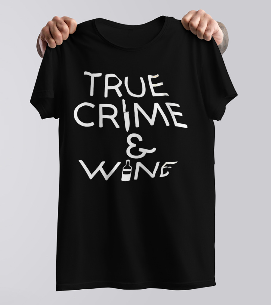 True Crime And Wine Knife And Bottle Motif T-Shirt