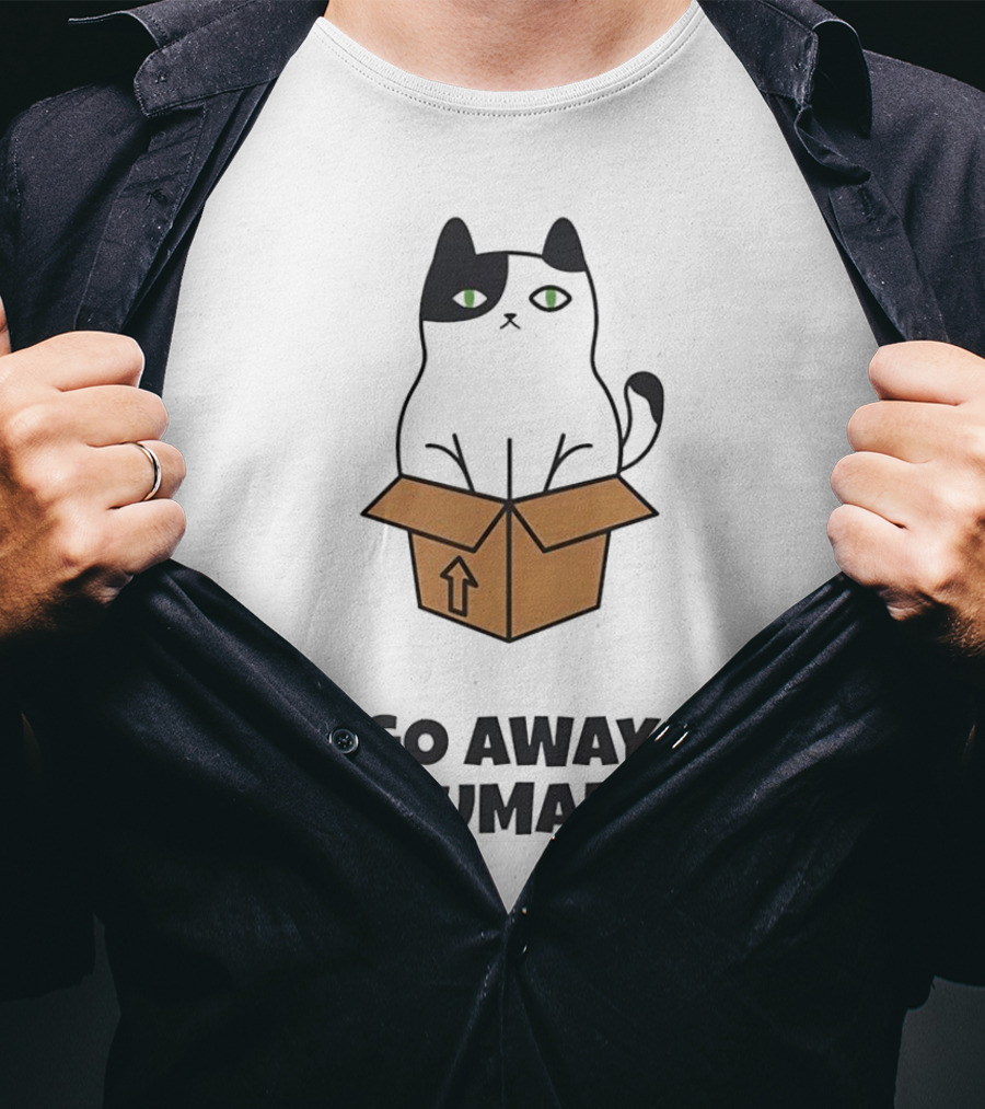 Black Cat In A Box Go Away Human T-Shirt