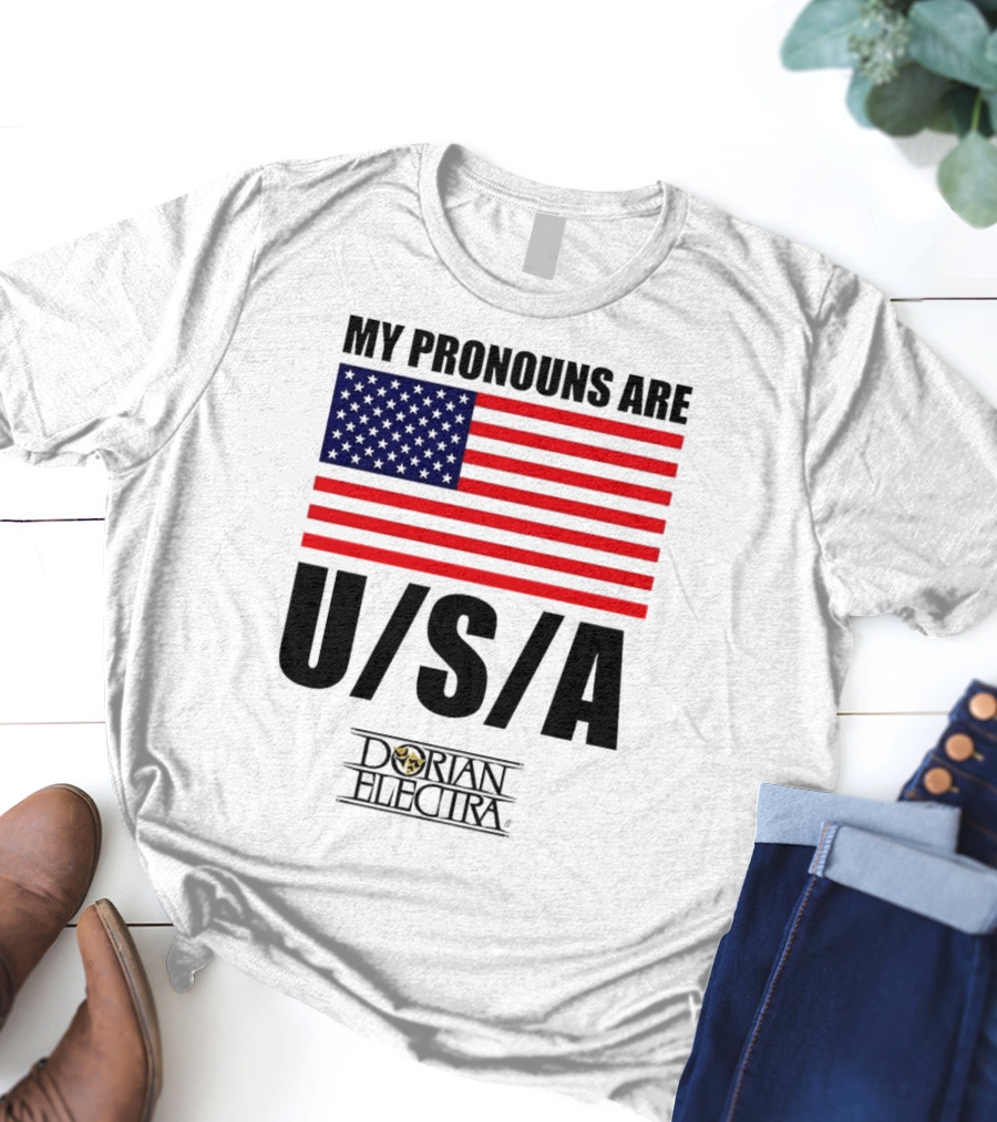 My Pronouns Are USA Dorian Electra American Flag T-Shirt