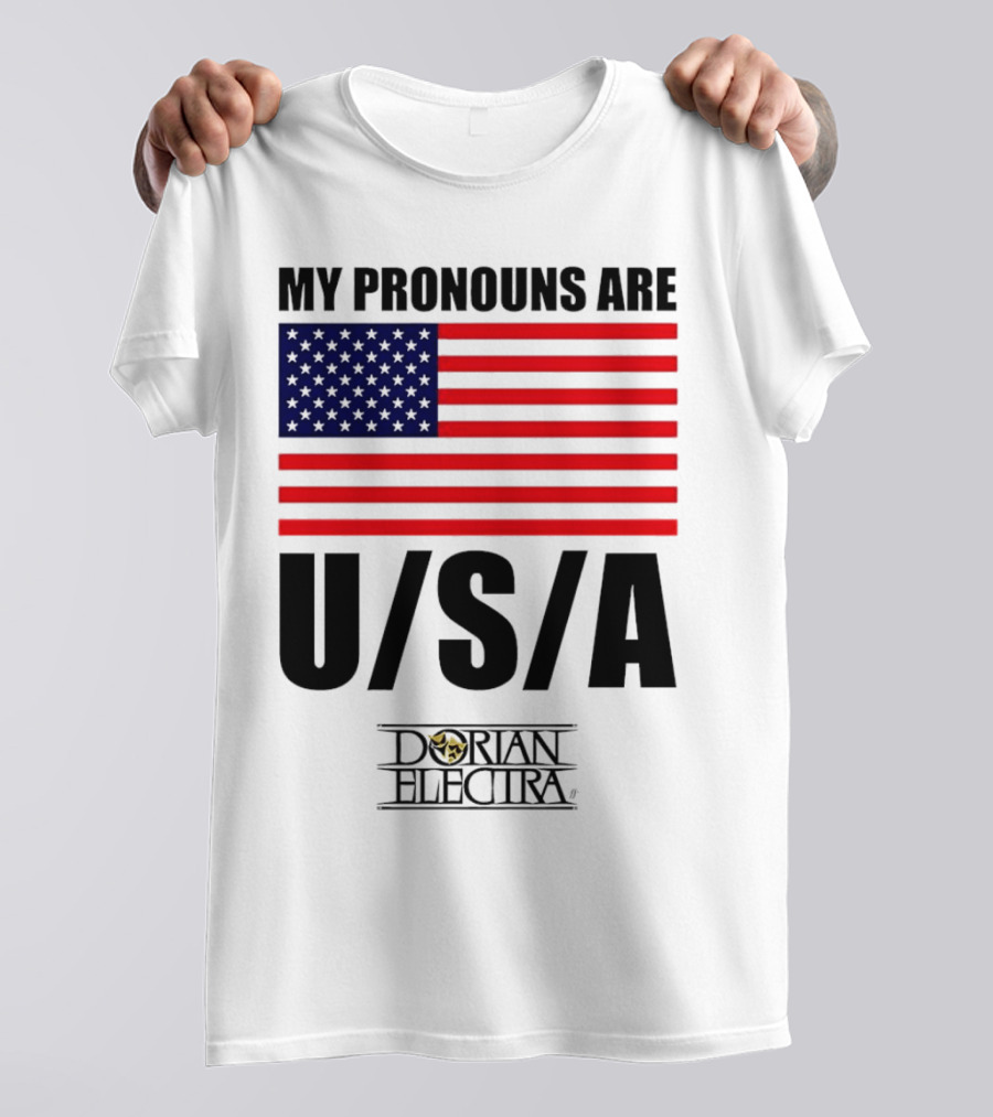 My Pronouns Are USA Dorian Electra American Flag T-Shirt