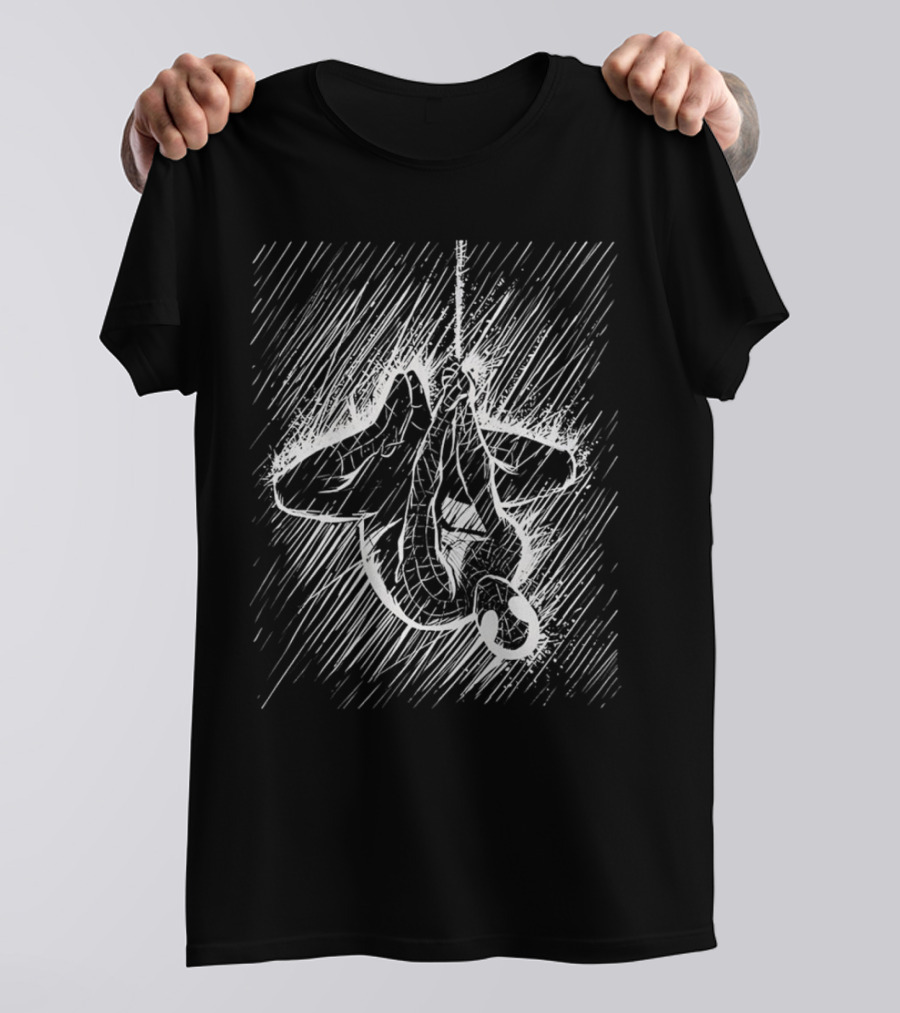 Spider-Man Hanging Upside Down In Heavy Rainstorm Sketch T-Shirt