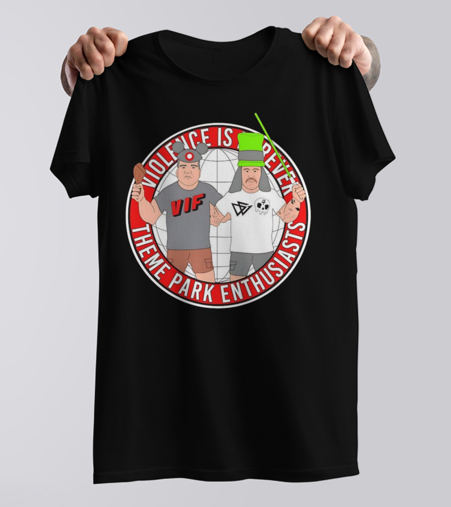 Violence Is Forever Theme Park Enthusiasts VIF Iconic Characters With Lightsaber And Turkey Leg T-Shirt
