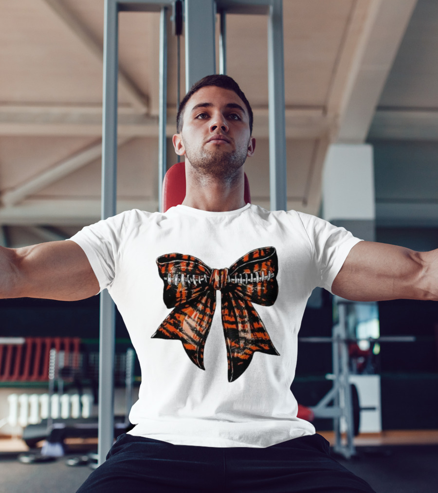 Cincinnati Football Bow Tiger Print Bowtie T-Shirt