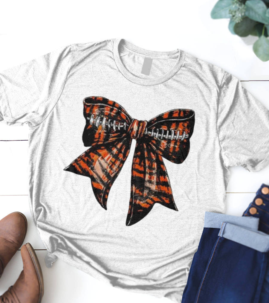 Cincinnati Football Bow Tiger Print Bowtie T-Shirt