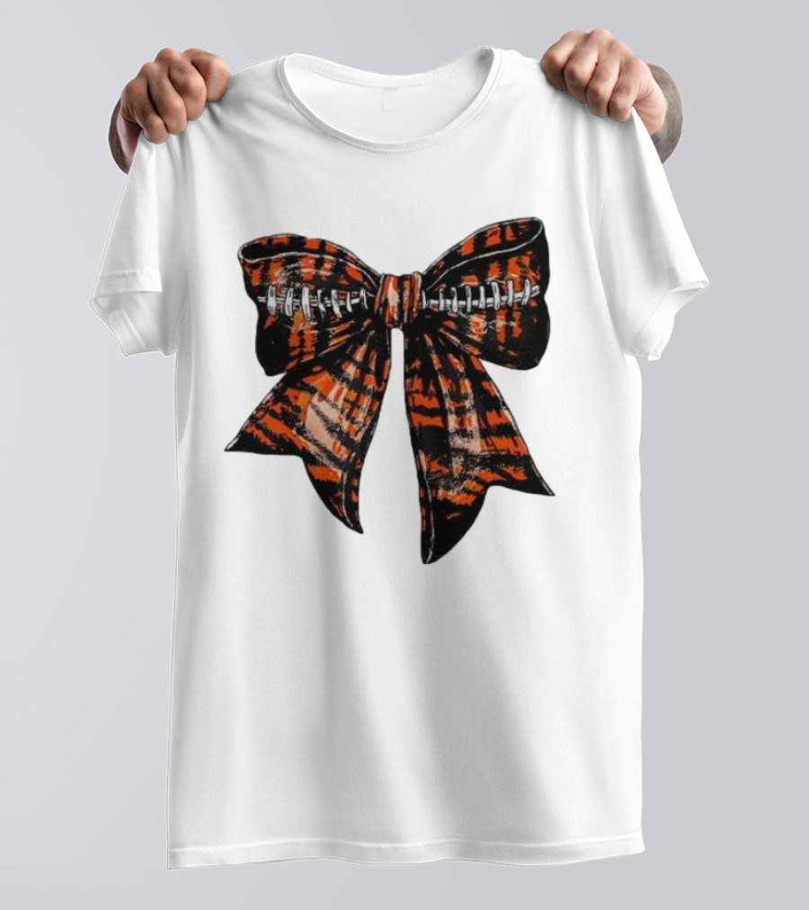 Cincinnati Football Bow Tiger Print Bowtie T-Shirt