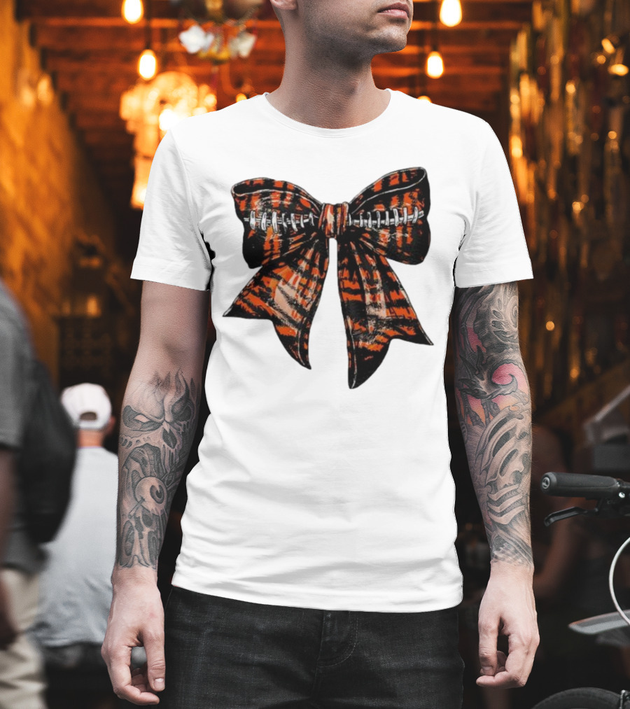 Cincinnati Football Bow Tiger Print Bowtie T-Shirt