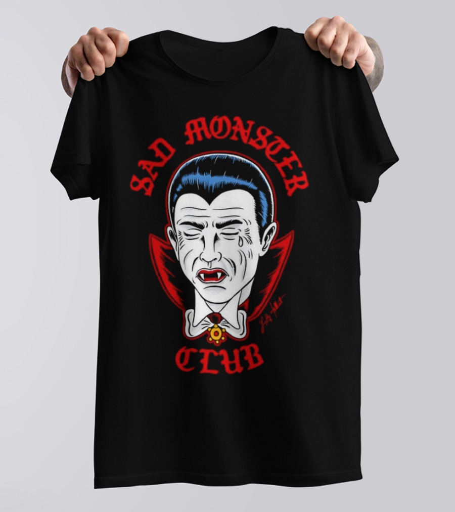 Sad Monster Club Dracula Face Fang Cape Tears T-Shirt