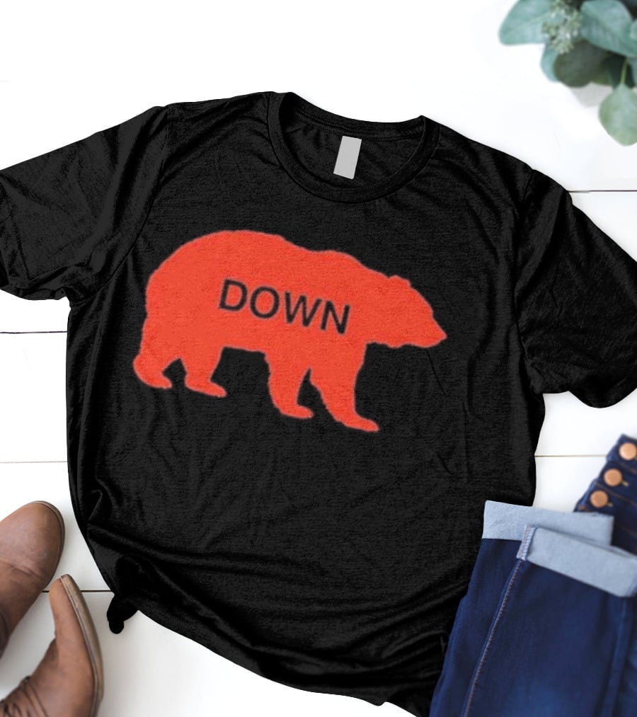 Walking Bear Down Red Bear Silhouette With Text DOWN T-Shirt