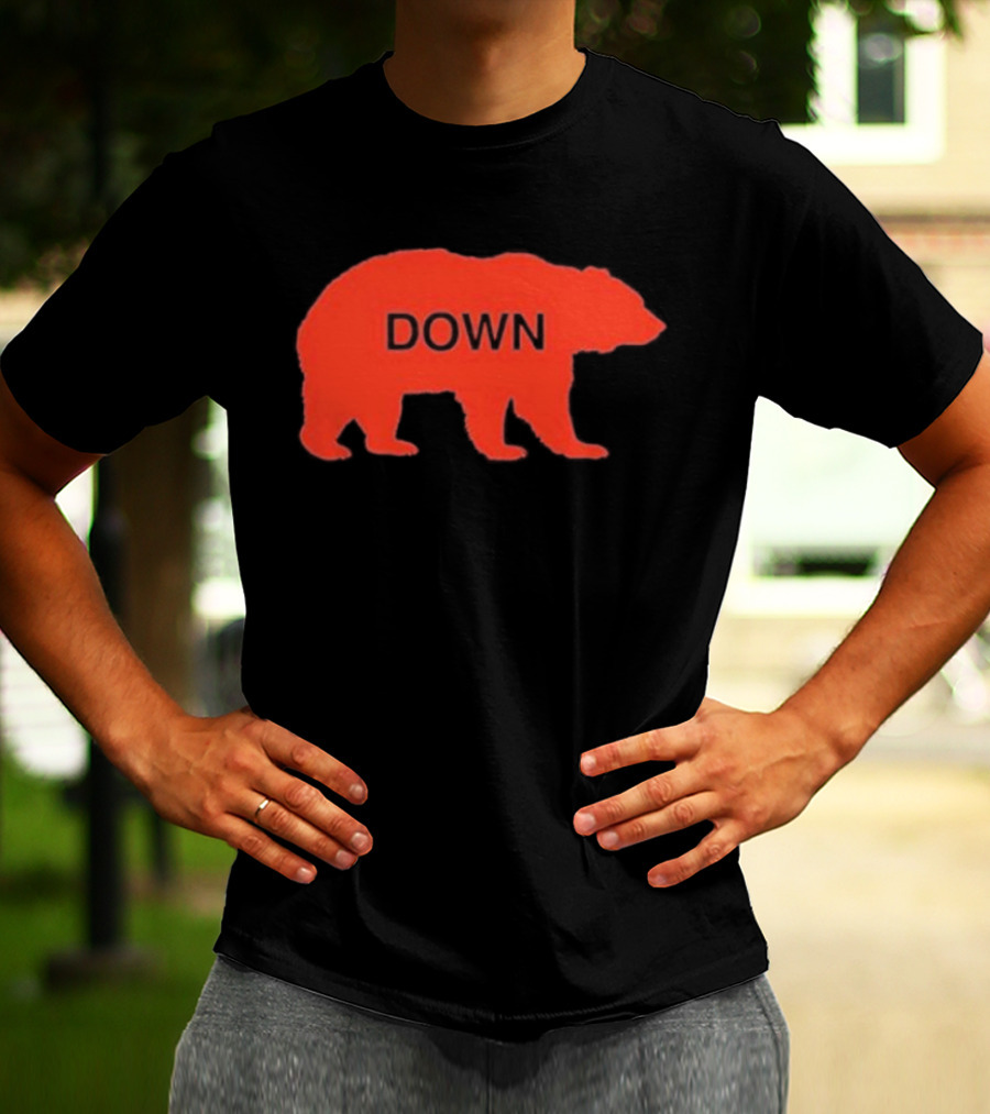 Walking Bear Down Red Bear Silhouette With Text DOWN T-Shirt