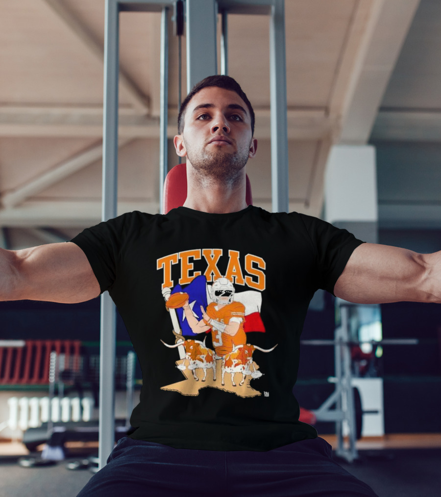 Texas Longhorns Football With Lone Star Flag And Player T-Shirt