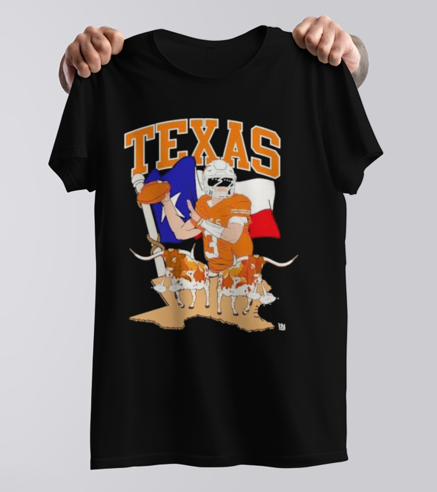 Texas Longhorns Football With Lone Star Flag And Player T-Shirt
