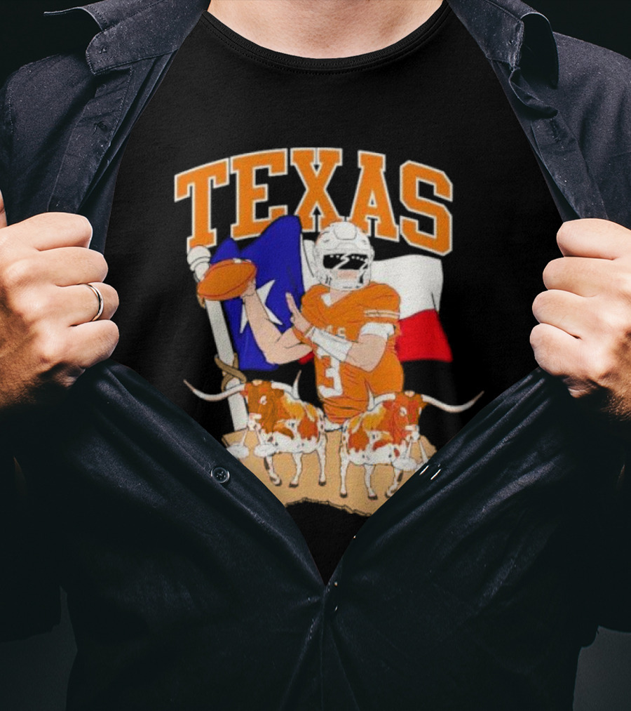 Texas Longhorns Football With Lone Star Flag And Player T-Shirt