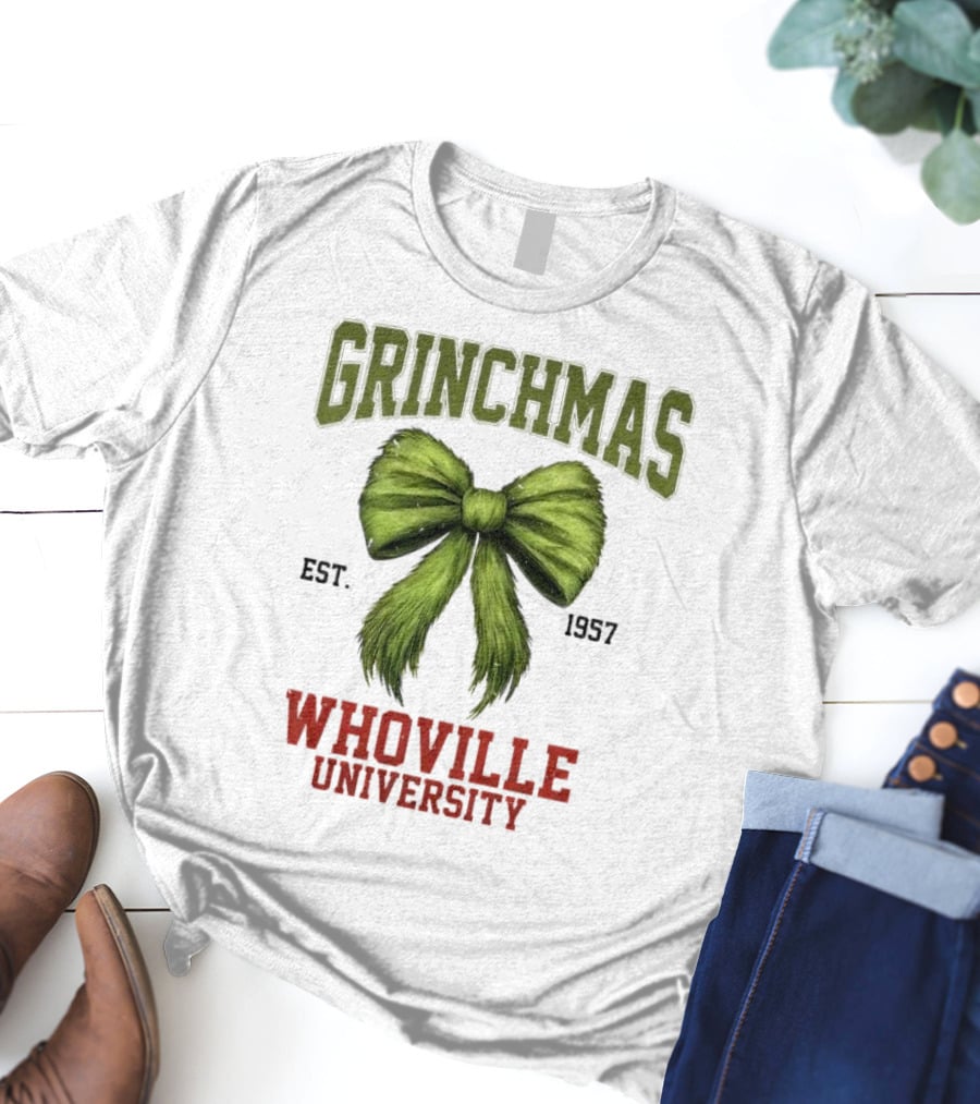 Grinchmas Whoville University Est 1957 Green Bow Emblem T-Shirt