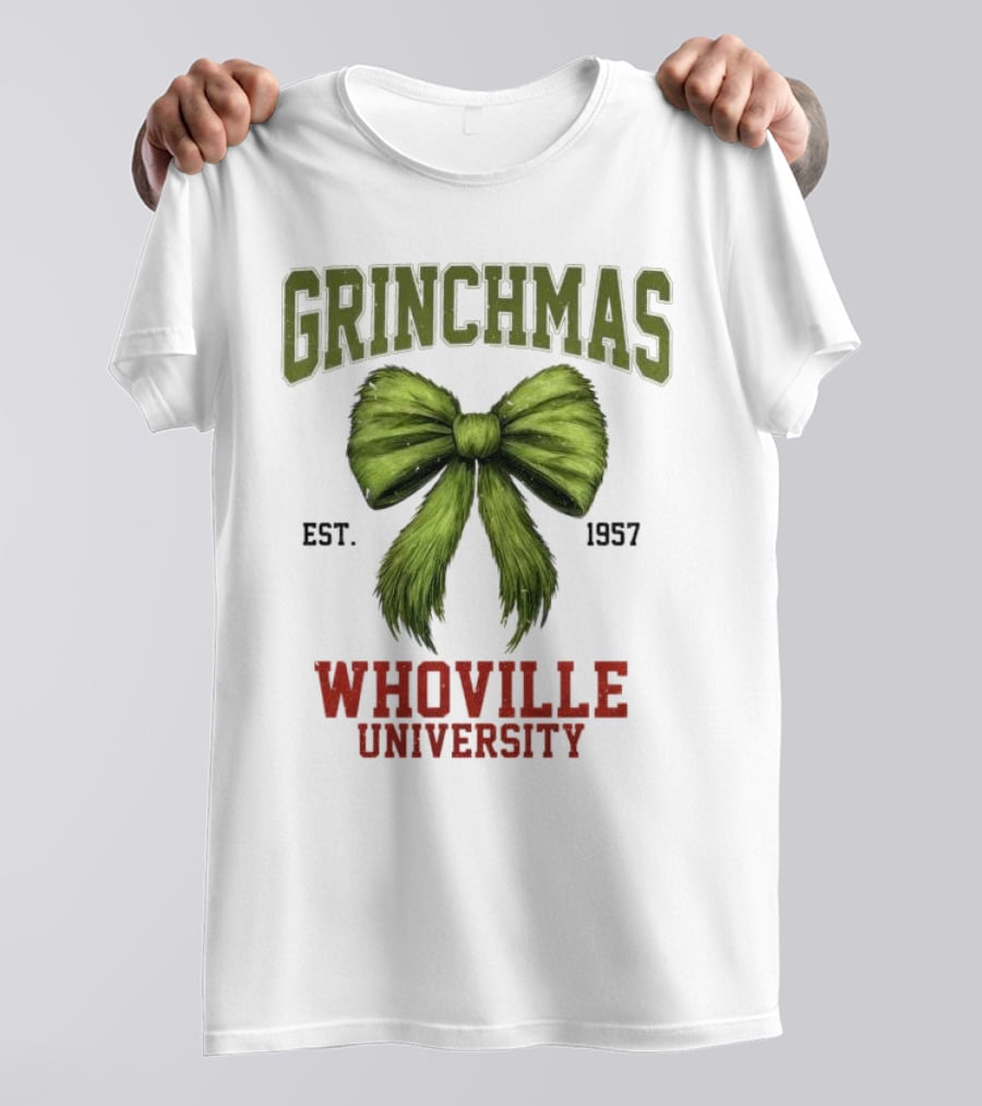 Grinchmas Whoville University Est 1957 Green Bow Emblem T-Shirt