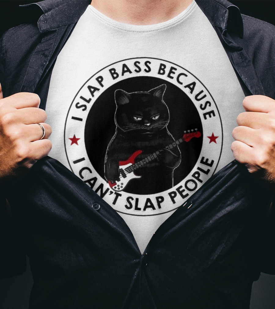 I Slap Bass Because I Can’t Slap People Guitar Cat T-Shirt
