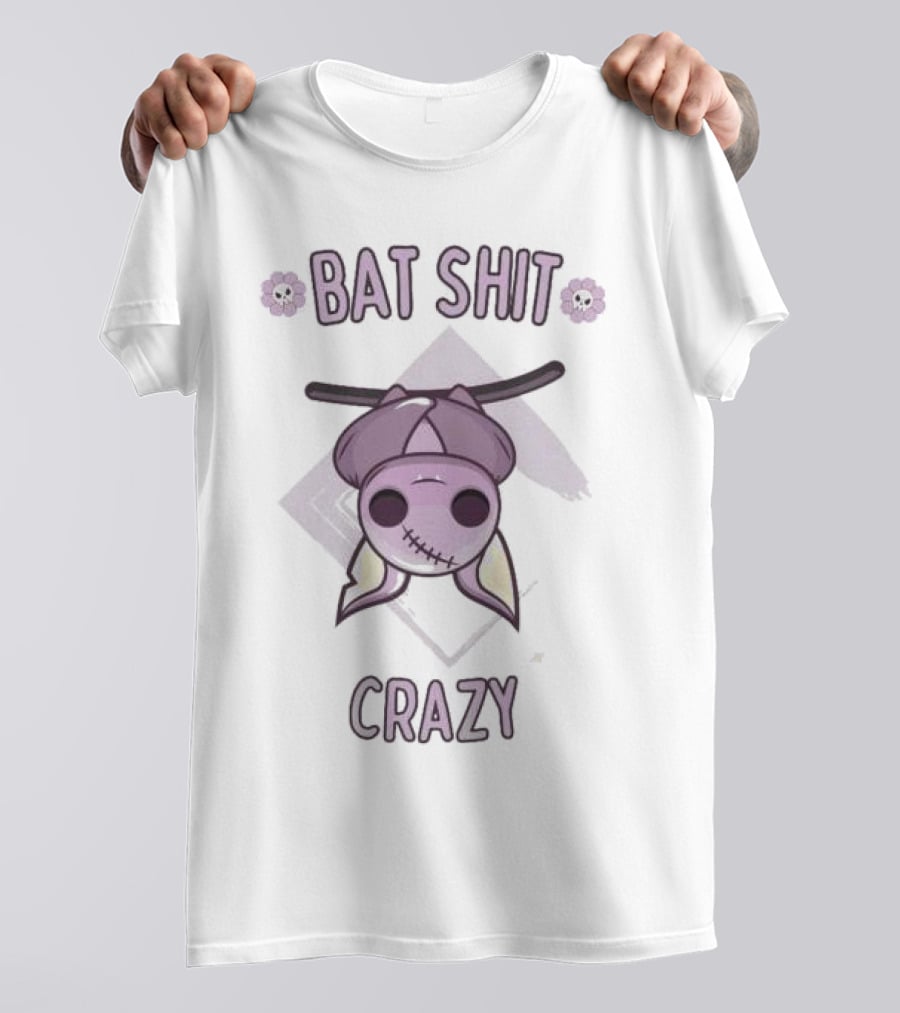 Bat Shit Crazy Purple Bat Hanging Upside Down With Flowers T-Shirt