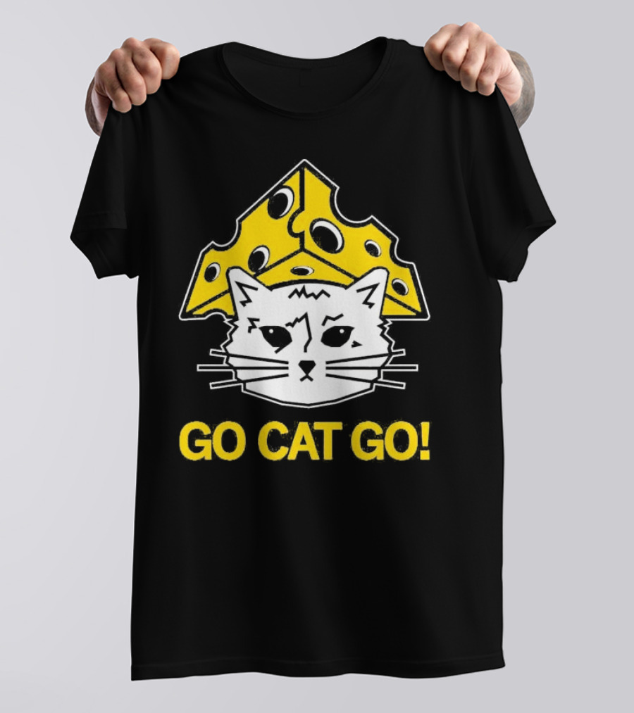 Go Cat Go Cheesehead Cat With Cheese Hat T-Shirt