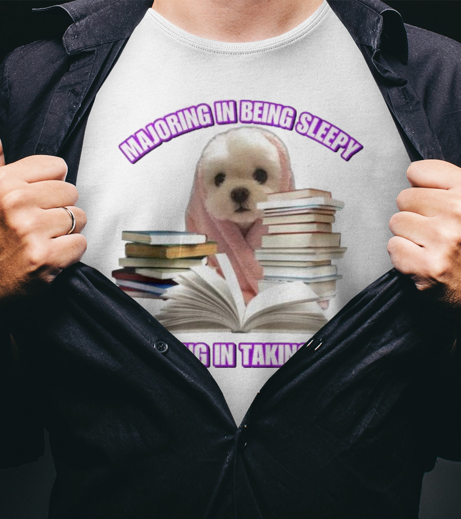 Adorable Puppy Majoring In Being Sleepy Minoring In Taking Naps Surrounded By Books T-Shirt