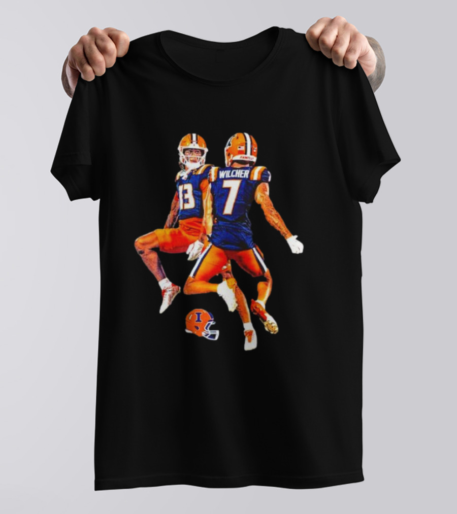 Illinois Fighting Illini Pat Bryant Kenari Wilcher Hang Time Football Jump T-Shirt