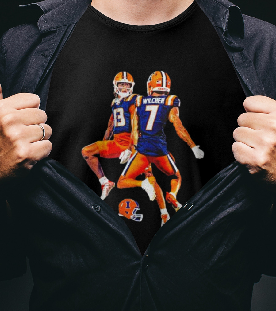 Illinois Fighting Illini Pat Bryant Kenari Wilcher Hang Time Football Jump T-Shirt