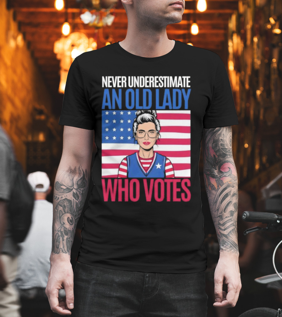Never Underestimate An Old Lady Who Votes US Flag Iconic T-Shirt