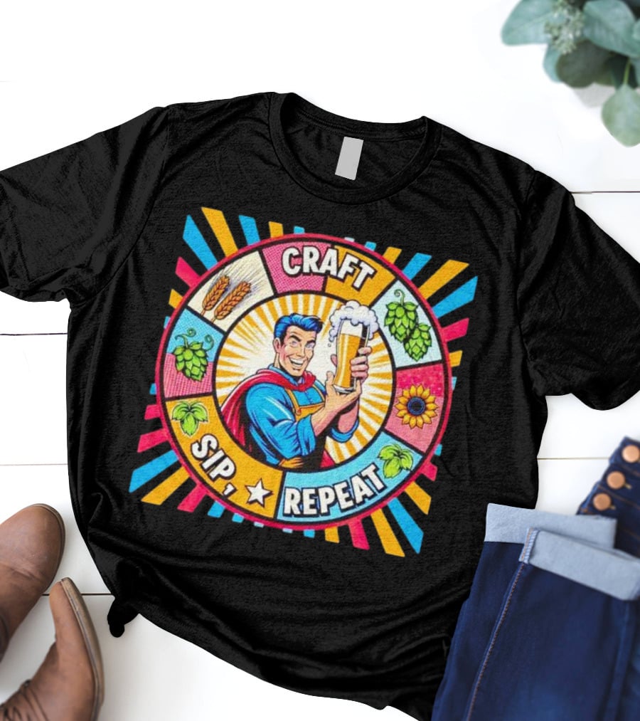 Craft Sip Repeat Milwaukee Brewers Superhero Beer Cheers T-Shirt