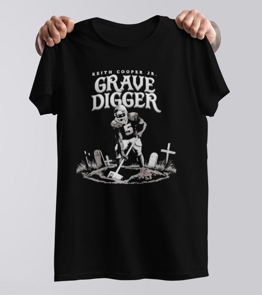 Keith Cooper Jr Grave Digger Football Player With Shovel Graveyard Scene T-Shirt