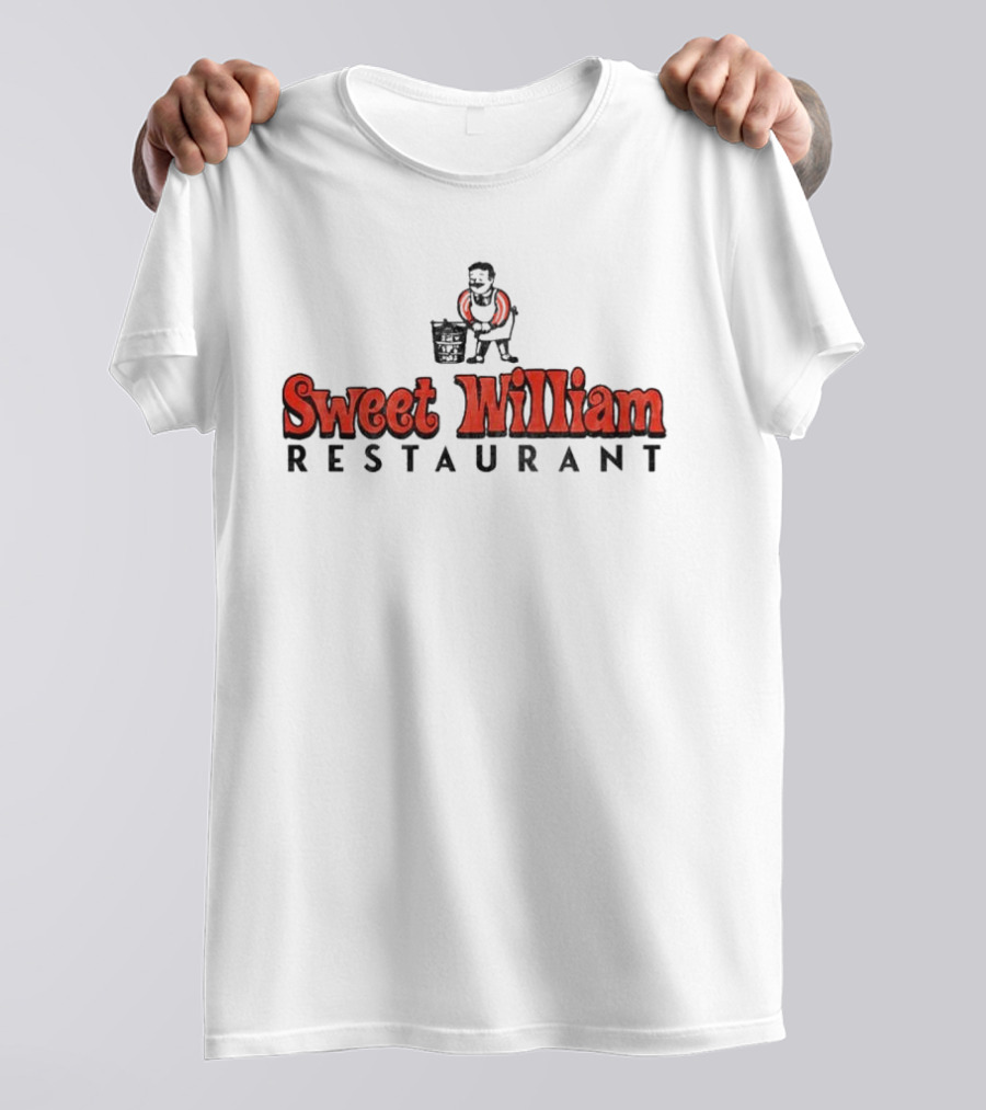 Sweet William Restaurant Nostalgic Logo With Man Carrying Bucket T-Shirt