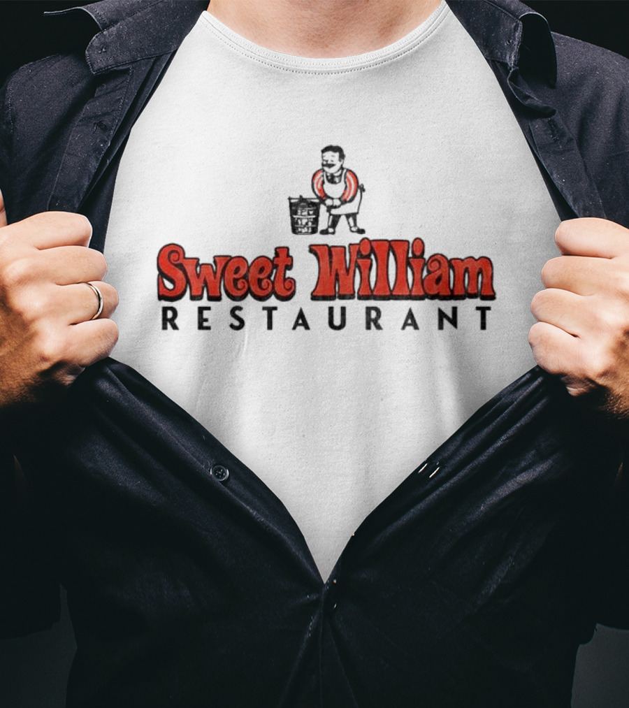 Sweet William Restaurant Nostalgic Logo With Man Carrying Bucket T-Shirt