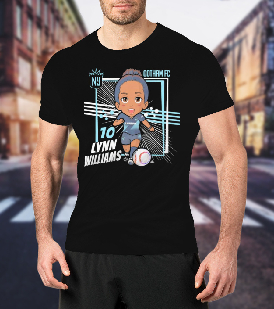 NJ NY Gotham FC Lynn Williams 10 Chibi Character Black T-Shirt