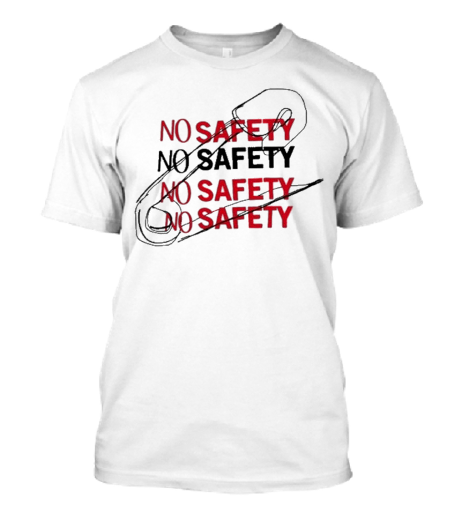 NO SAFETY Safety Pin Repeated Text T-Shirt