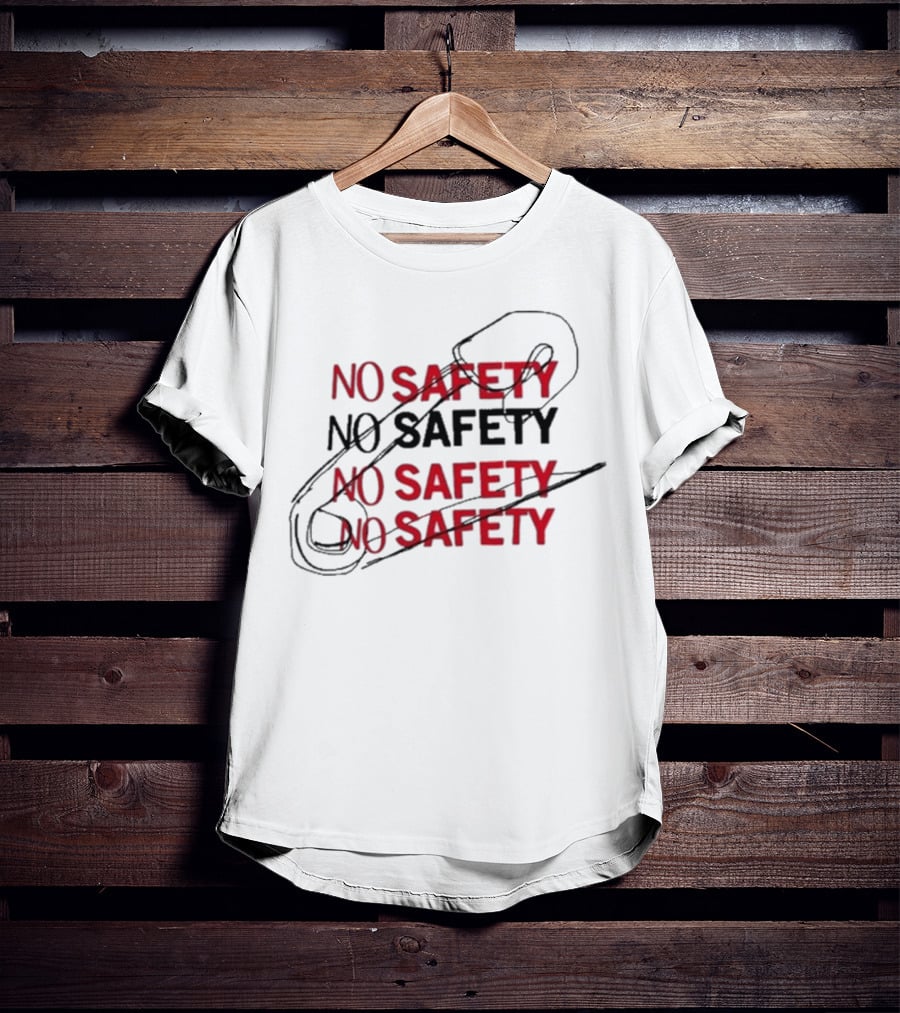 NO SAFETY Safety Pin Repeated Text T-Shirt