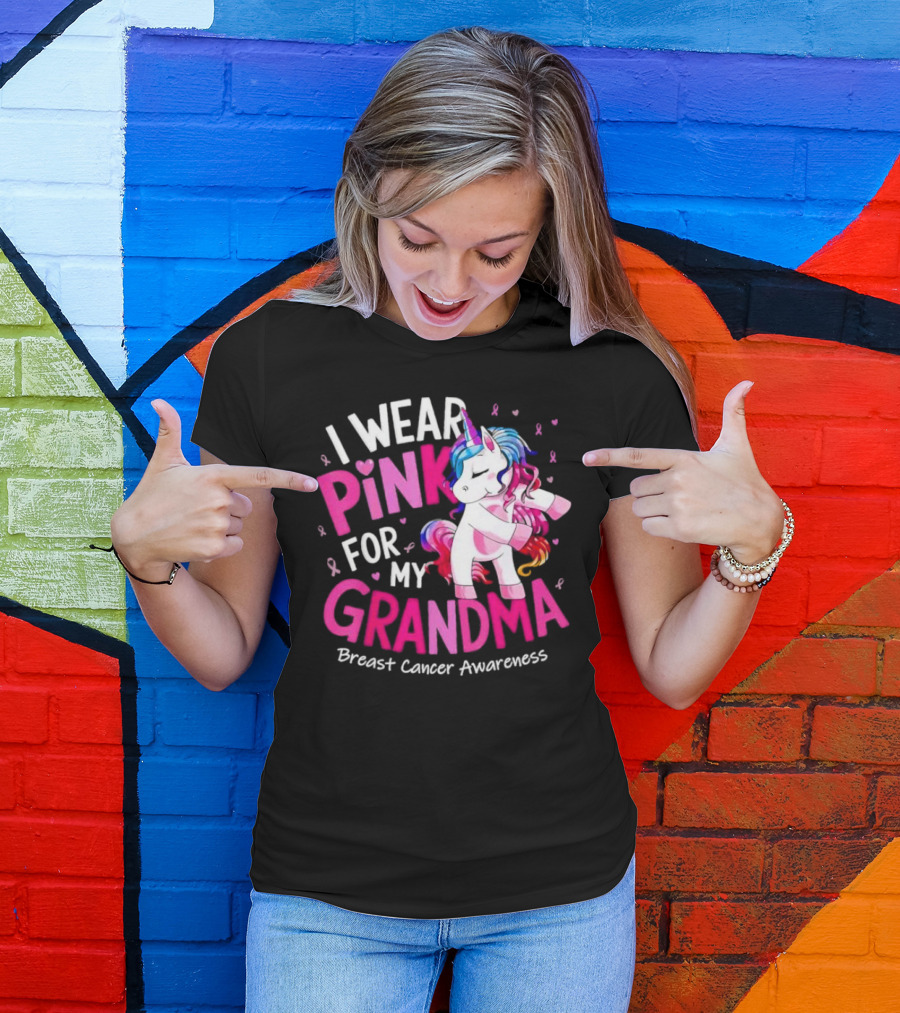 I Wear Pink For My Grandma Unicorn Breast Cancer Awareness T-Shirt