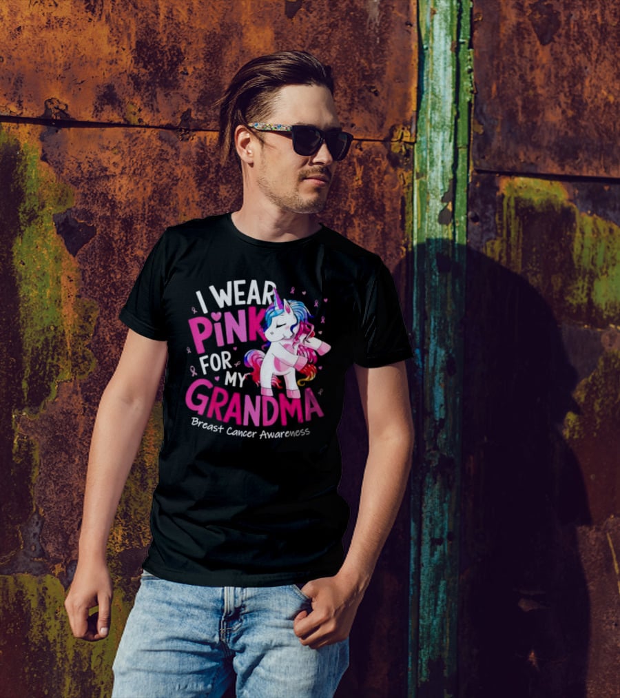 I Wear Pink For My Grandma Unicorn Breast Cancer Awareness T-Shirt